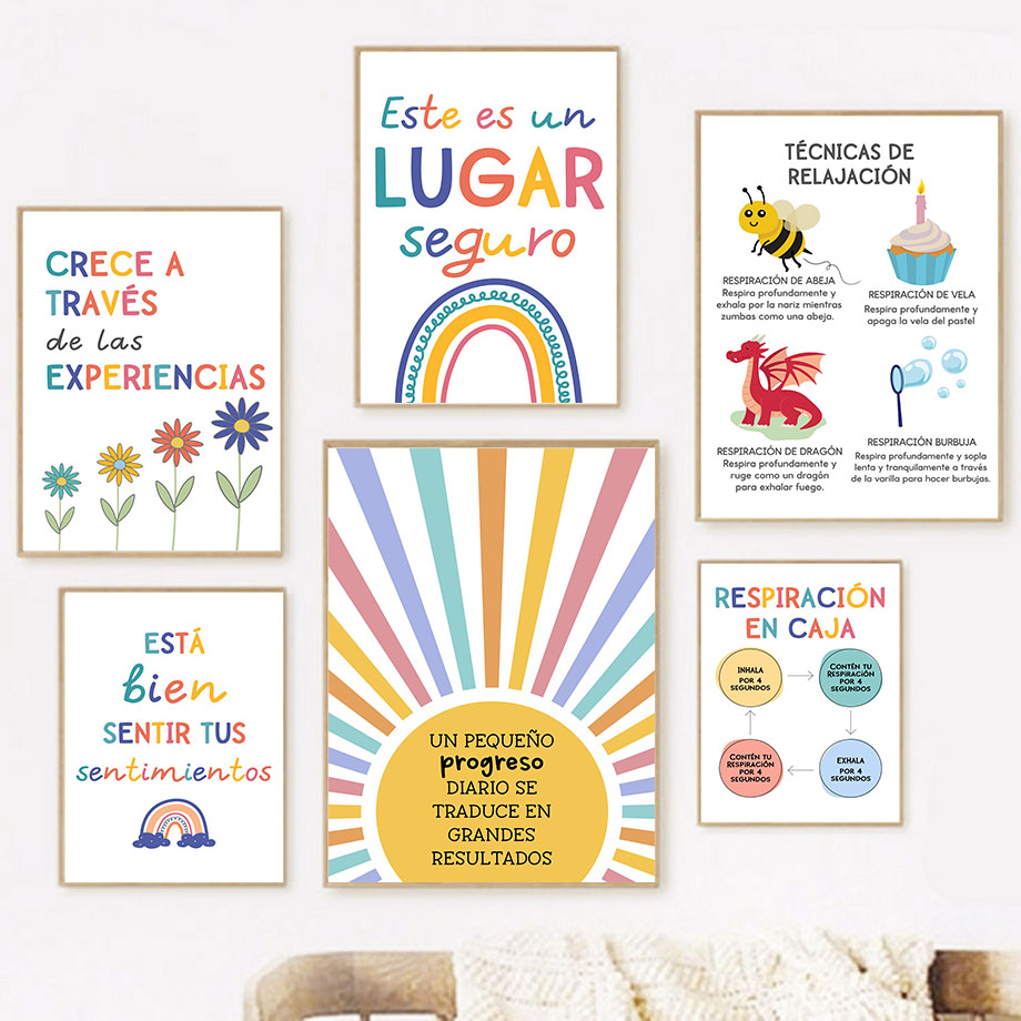 Kids Education Picture - Motto Pendidikan Spanyol Lukisan Kanvas Seni
