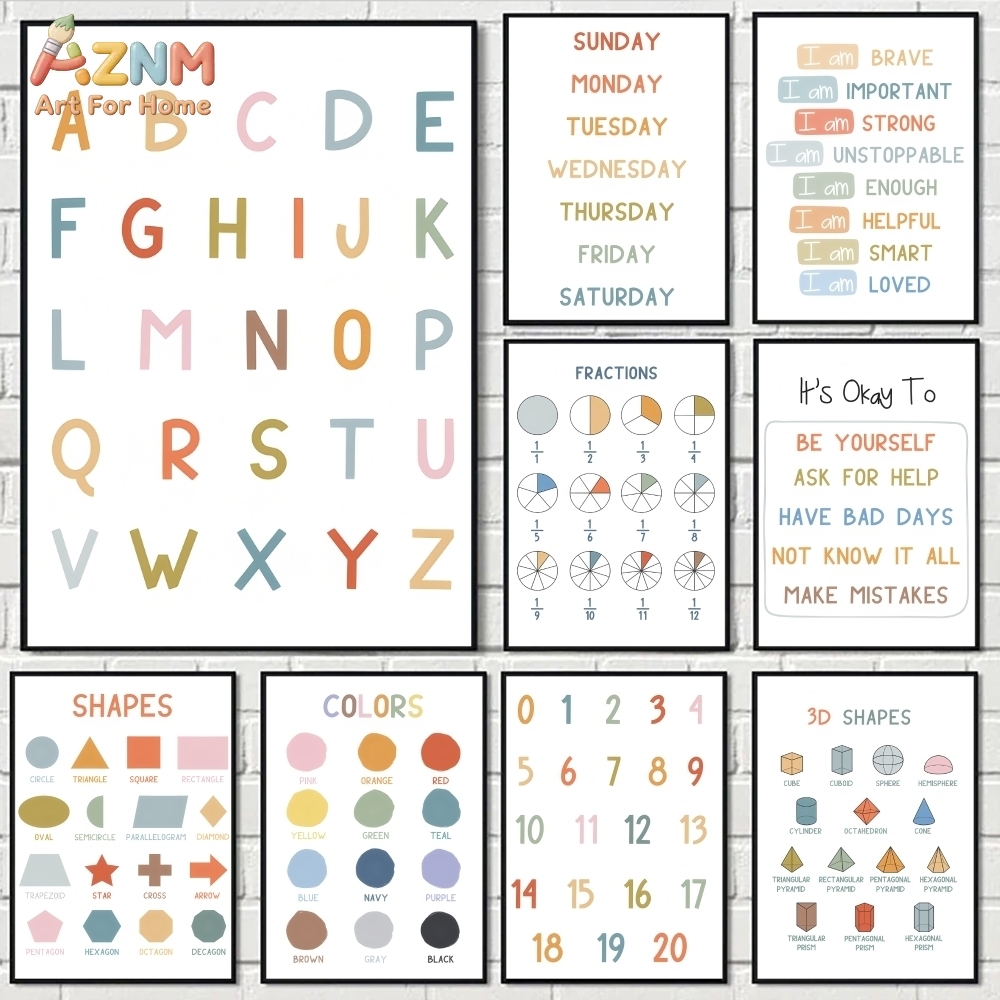 Kids Education Number - AZNM Seni Dinding Kanvas Tanpa Bingkai