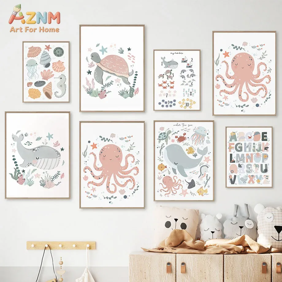 Kids Education Number - AZNM Nursery Seni Dinding Kanvas Hewan